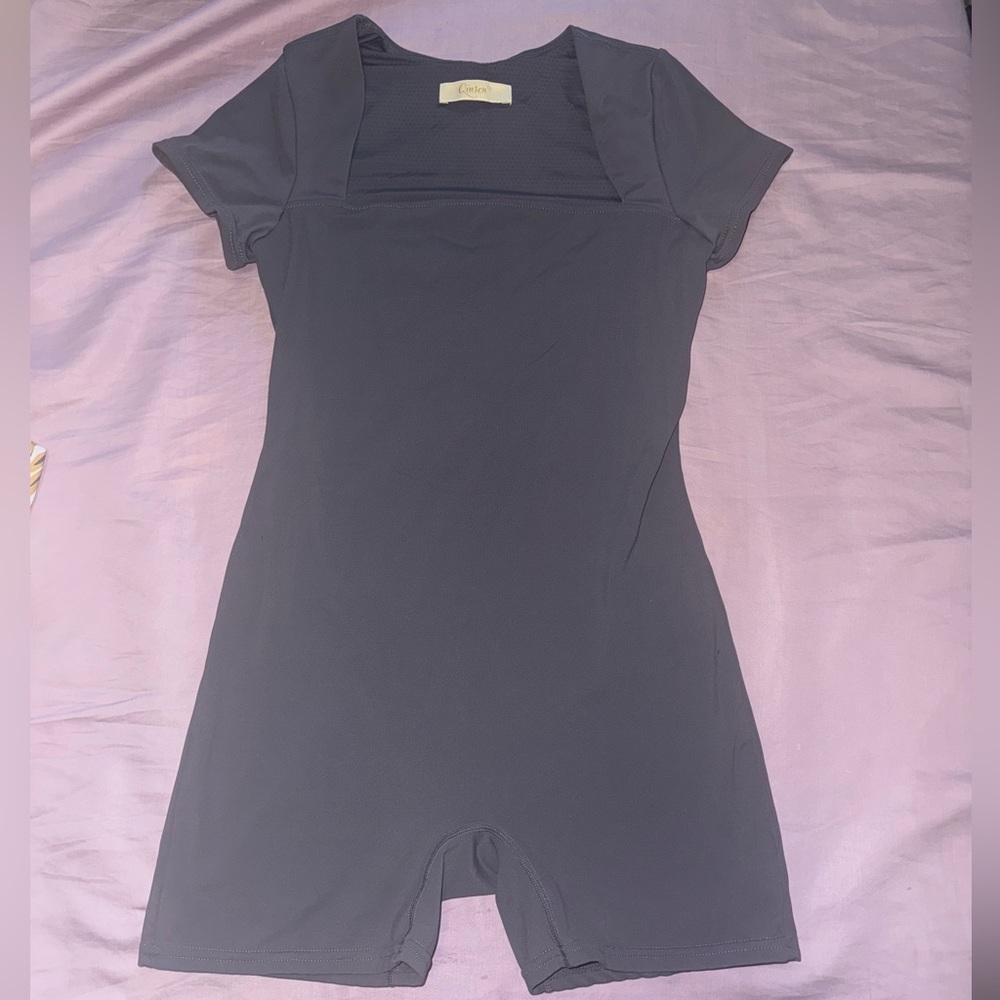 Gray Women's Short Sleeve Romper - Picture 2 of 2